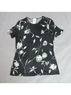 Vintage Mondi Top Womens Size 38 Black Floral Momcore Soft Casual 70s 80s Blouse